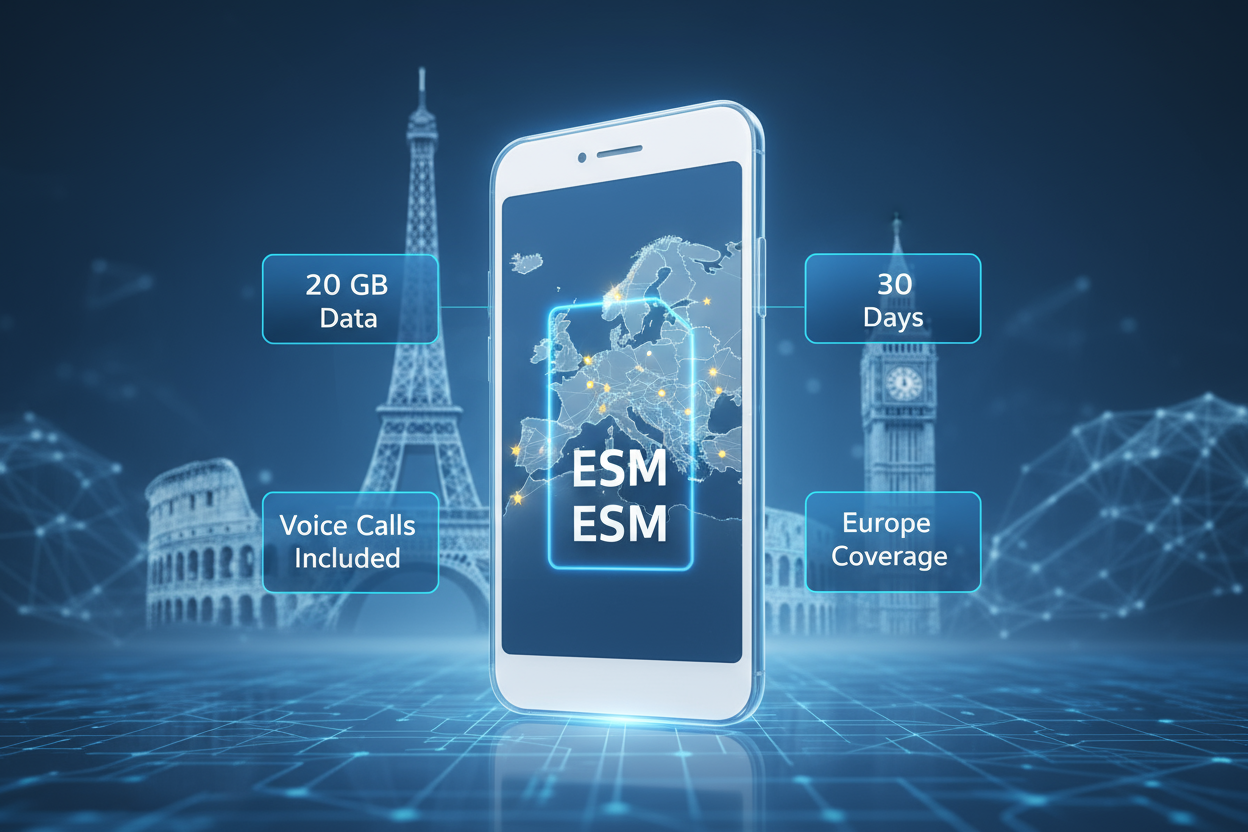 EUROPE 20 GB 30 DAY WITH CALL ESIM 