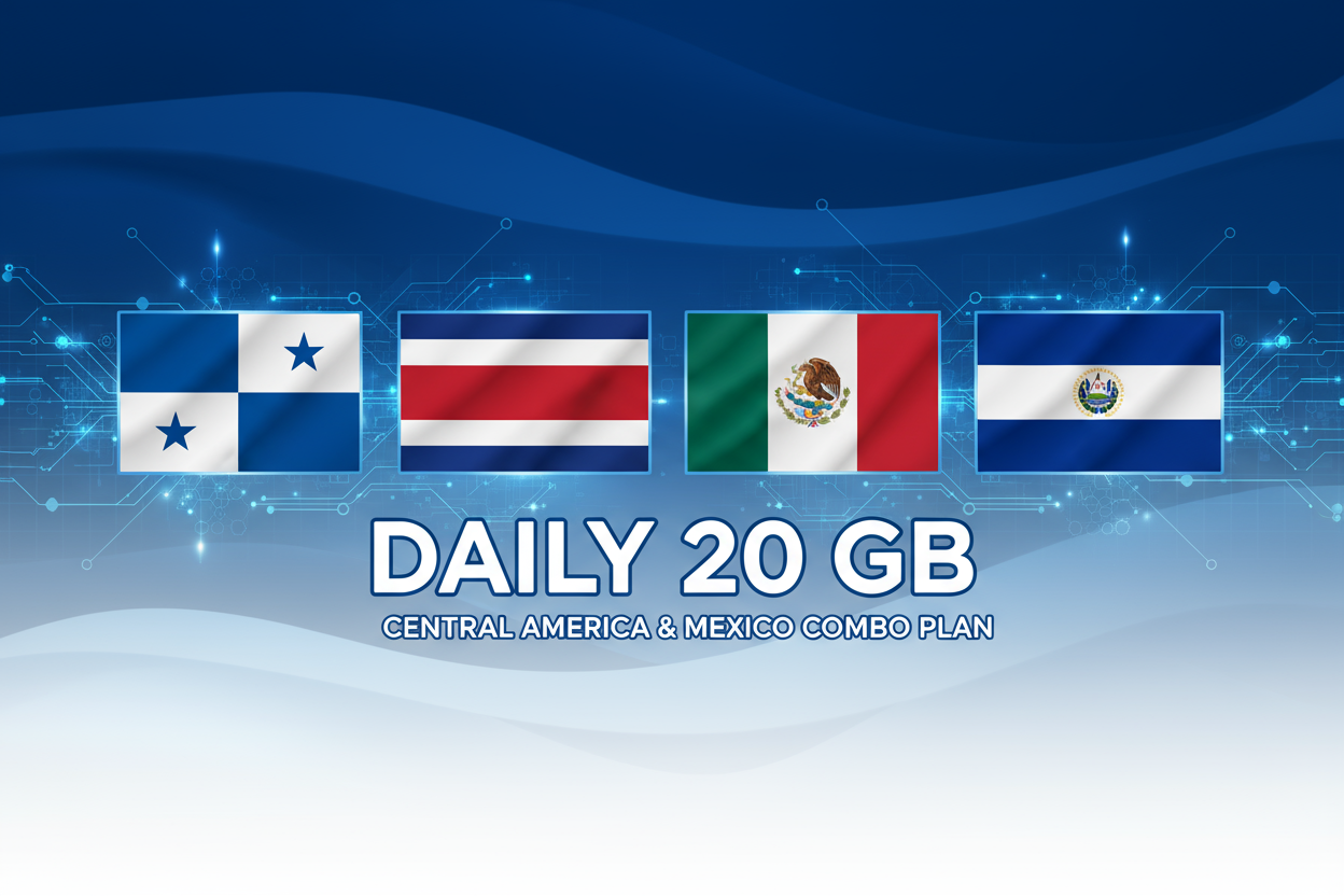 PANAMA COASTARICA MEXICO ELSALVADOR COMBO DAILY 20 GB with flag
