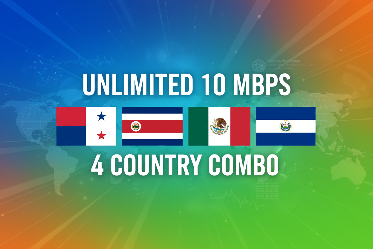 PANAMA COASTARICA MEXICO ELSALVADOR COMBO UNLIMITED 10 MBPS with flag