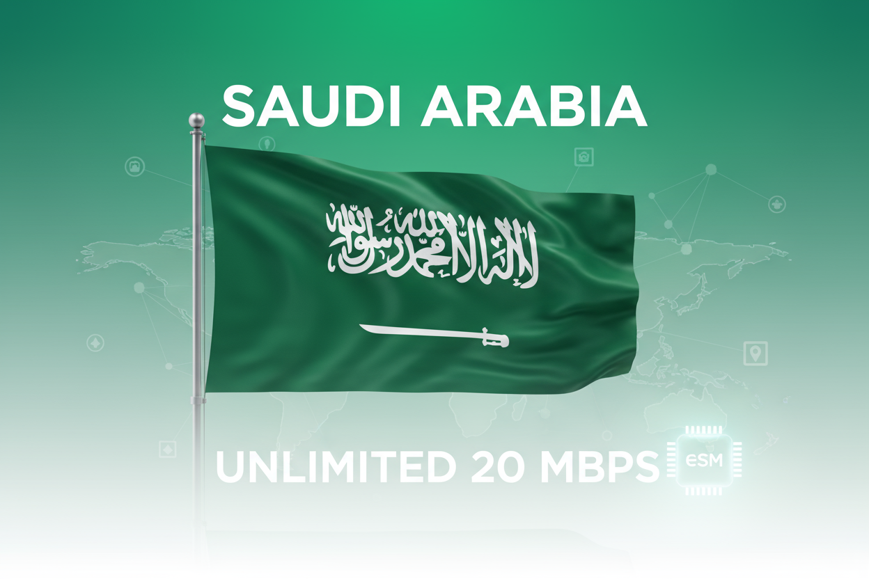 SAUDI ARABIA UNLIMITED 20 MBPS with flag