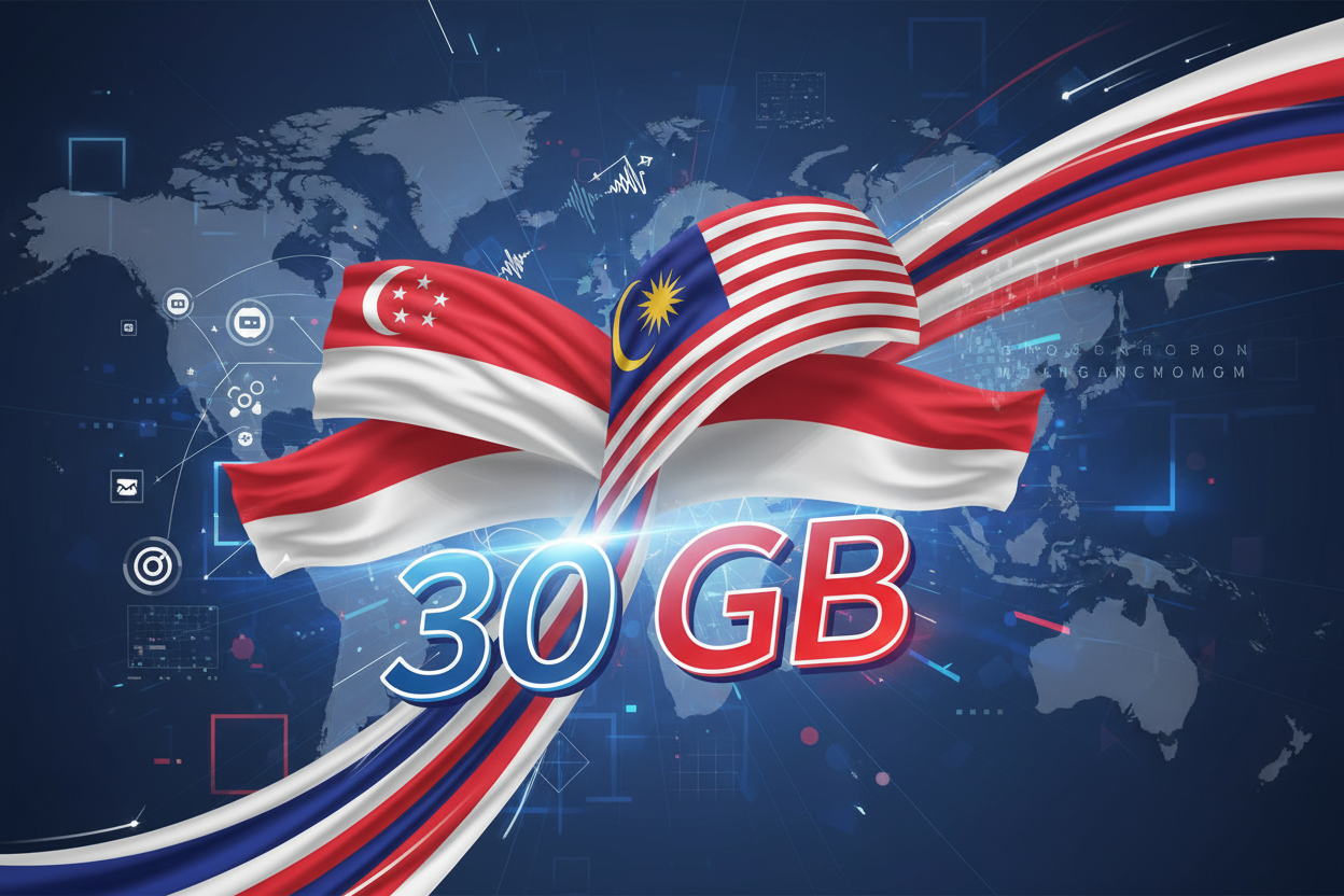 SINGAPORE MALASIA INDONESIA THAILAND COMBO 30 GB with flag