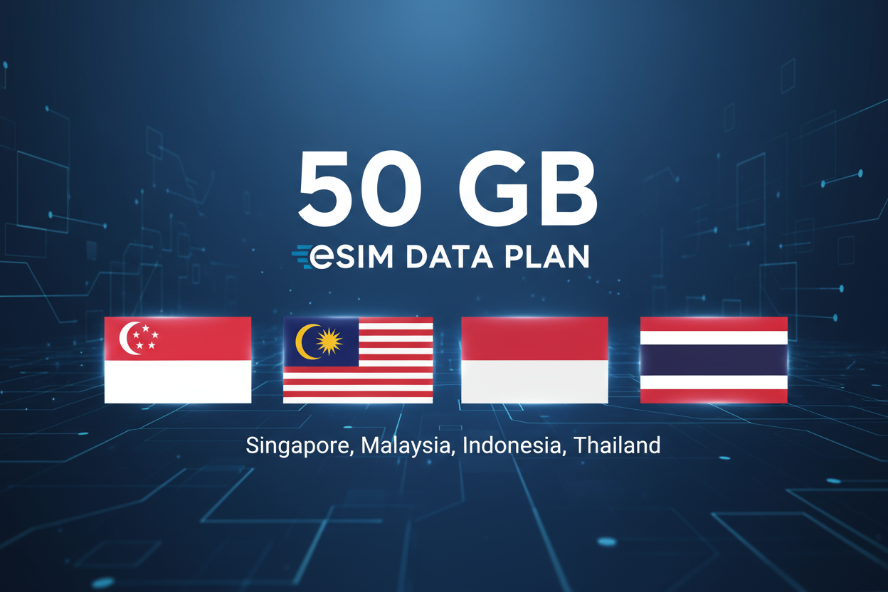 SINGAPORE MALASIA INDONESIA THAILAND COMBO 50 GB with flag