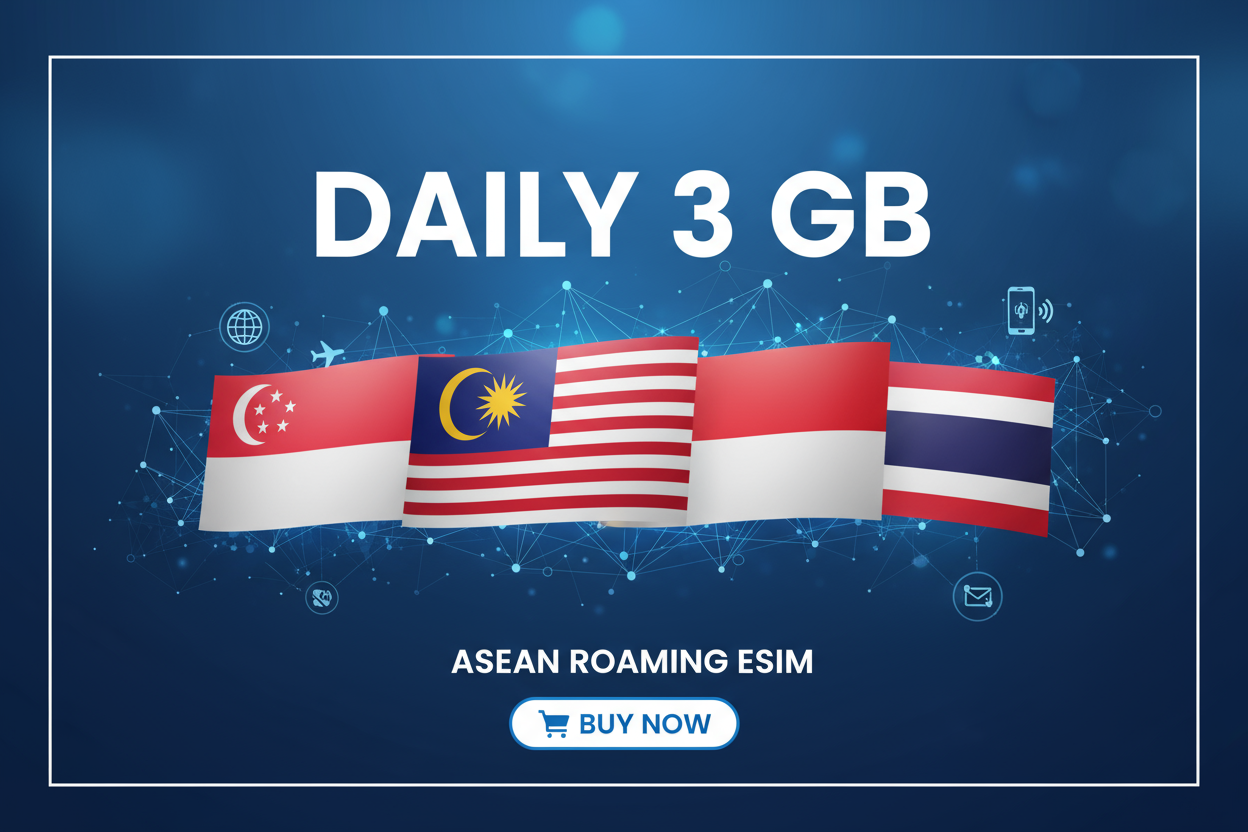 SINGAPORE MALASIA INDONESIA THAILAND COMBO DAILY 3 GB with flag