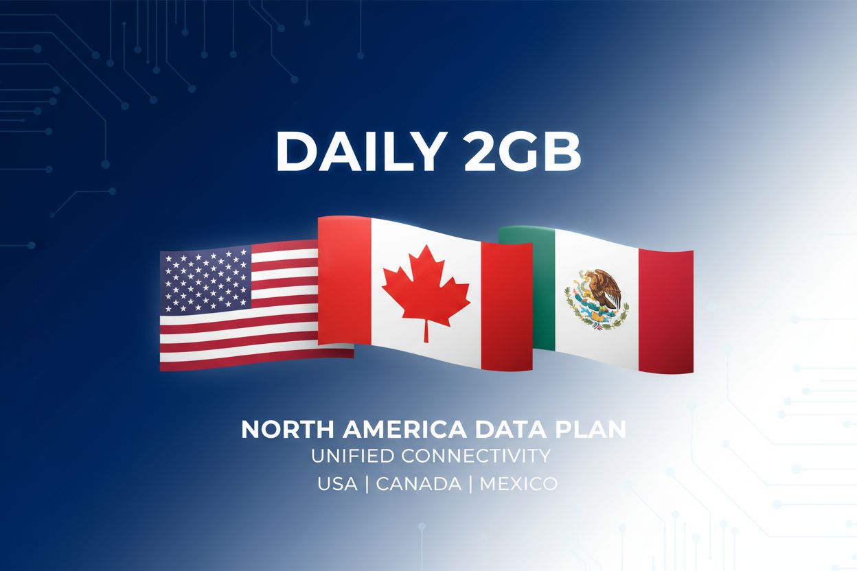 USA CANADA MEXICO COMBO DAILY 2 GB with flag