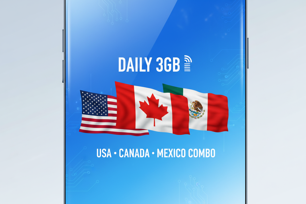 USA CANADA MEXICO COMBO DAILY 3GB with flag