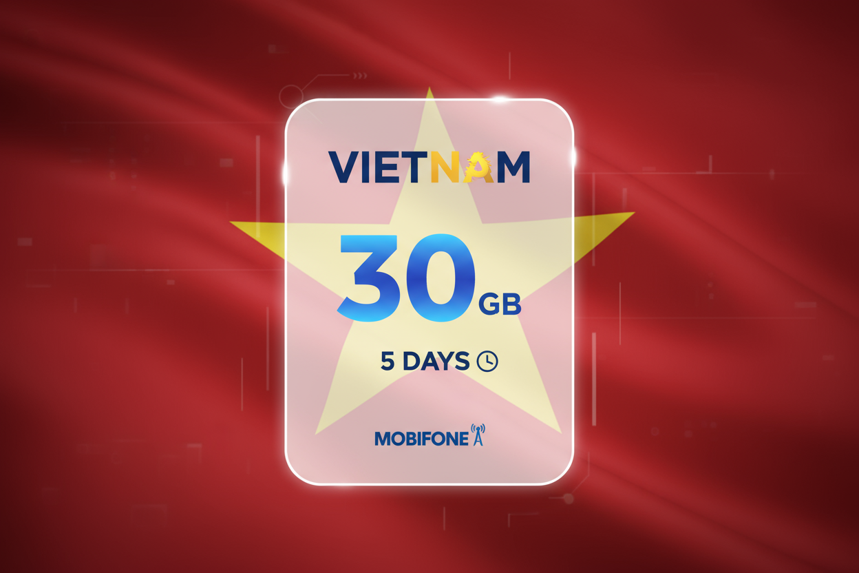 VIETNAM 30 GB 5 DAY MOBIFONA with flag