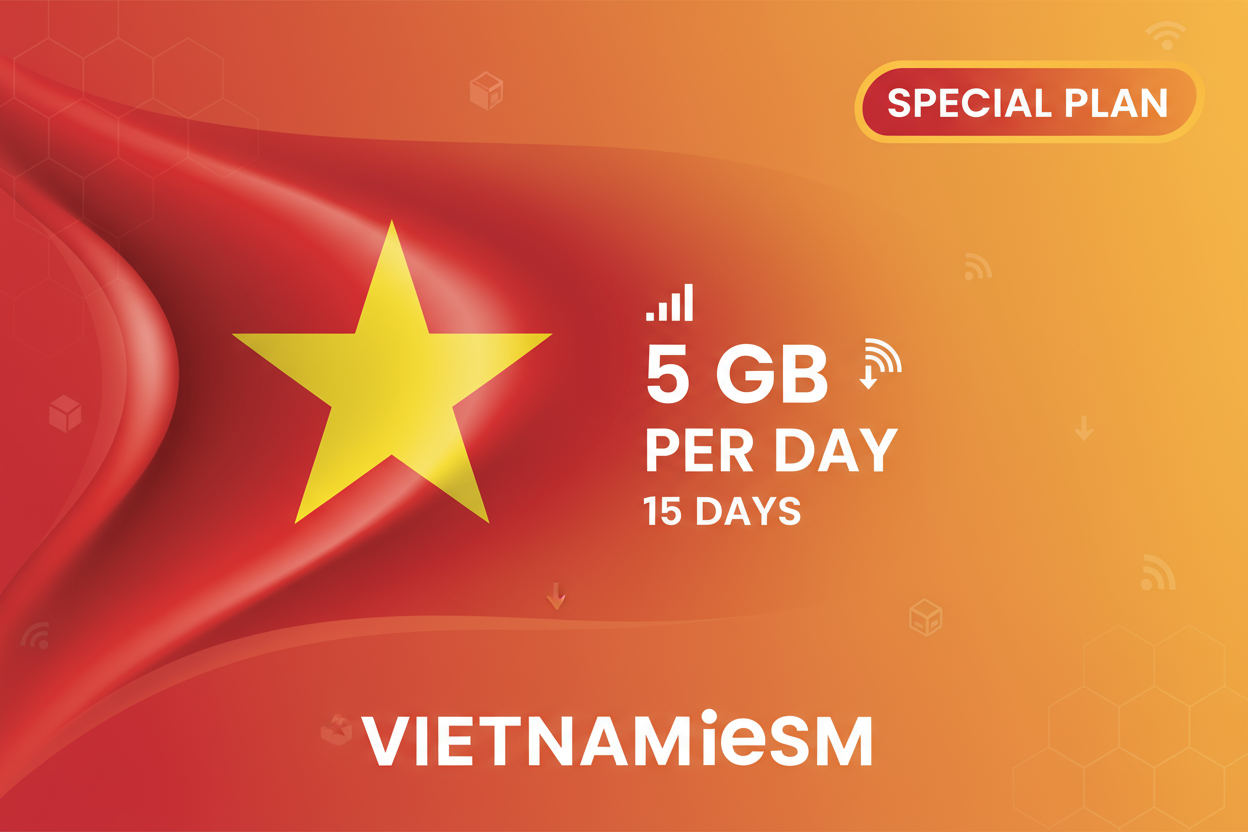 VIETNAM 5 GB PER DAY FOR 15 DAY SPECIAL PLAN with flag
