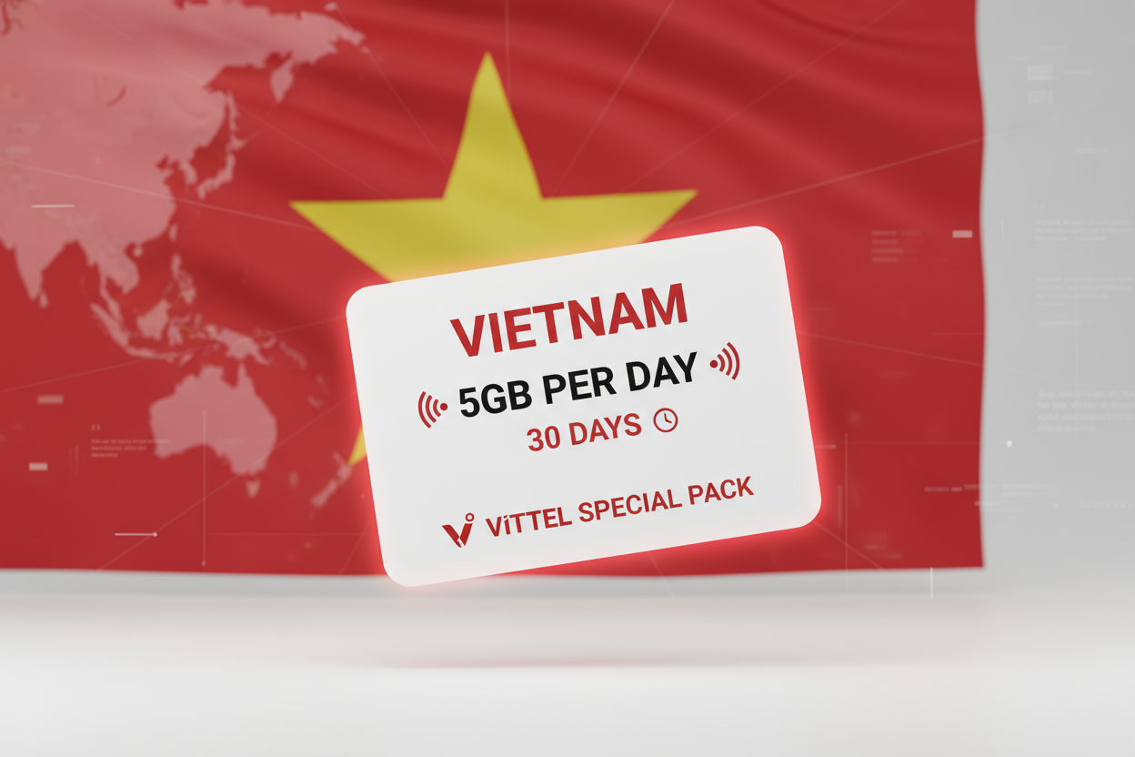 VIETNAM 5GB PER DAY FOR 30 DAY VITTEL SPECIAL PACK with flag